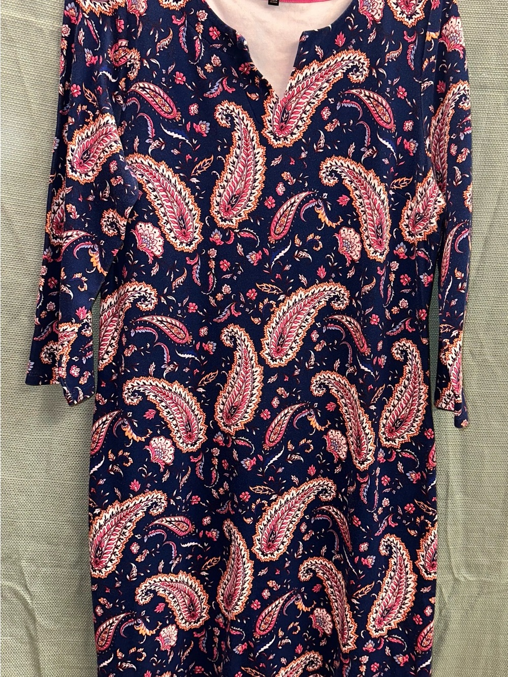 Talbots Navy Paisley Tunic with Pink Accents